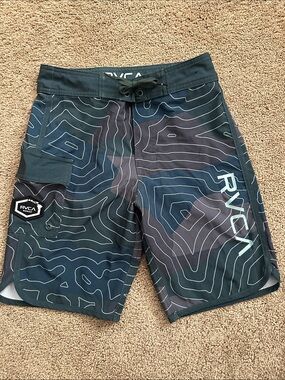 RVCA boys Navy and Dark Gray Topographic Boardshorts